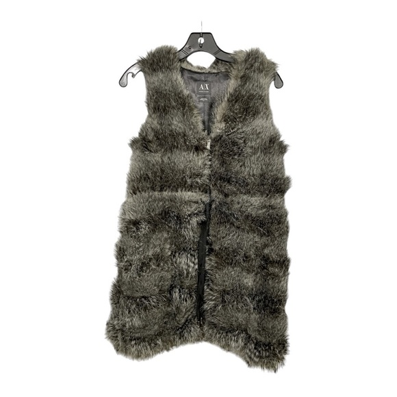 Armani Exchange black/grey faux fur full zip-up vest size SP - Picture 1 of 12